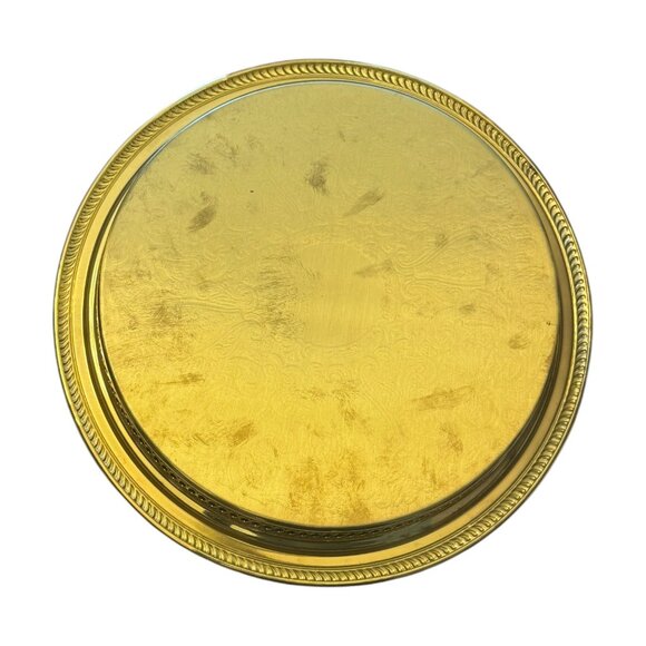Vintage Brass Ornate Round Serving Tray With Perforated Edge & Intricate Design - Picture 5 of 7